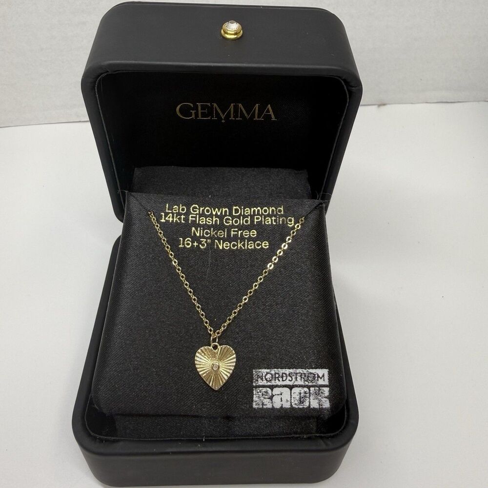 GEMMA Lab Grown Diamond 14k Flash Gold Plated Heart Pendant Necklace New